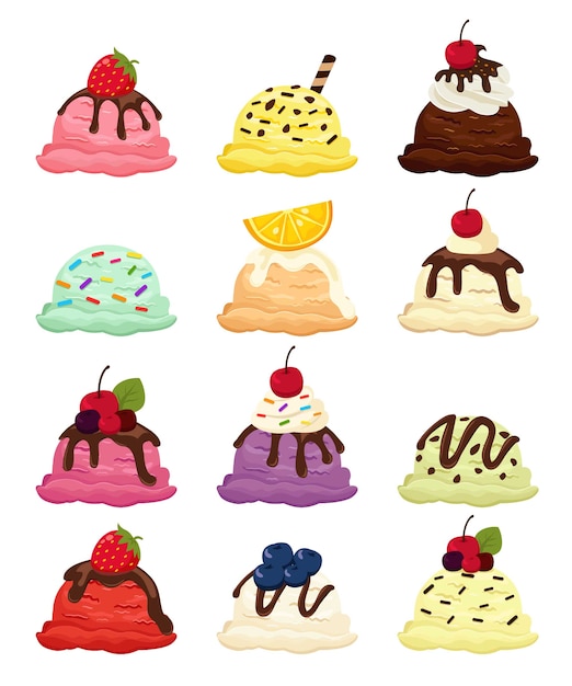 Набор мороженого с разными вкусами и фруктами