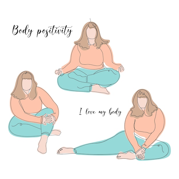 Набор иллюстраций векторной иллюстрации body positive yoga one line