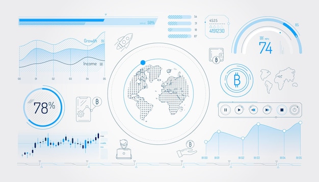 벡터 비트코인 성장에 대한 인포그래픽 요소 집합