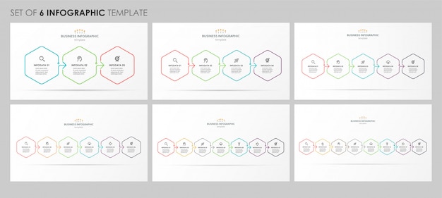 Набор инфографики линейного дизайна с иконками и 3, 4, 5, 6, 7, 8 вариантов или шагов. бизнес-концепция