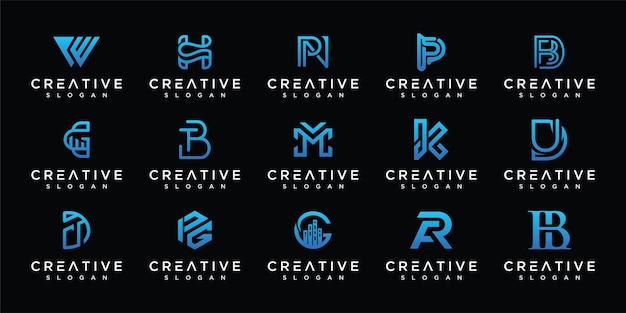 Набор начальных абстрактных азмонограмм логотипов создает иконки для роскошного бизнеса, простые и случайные