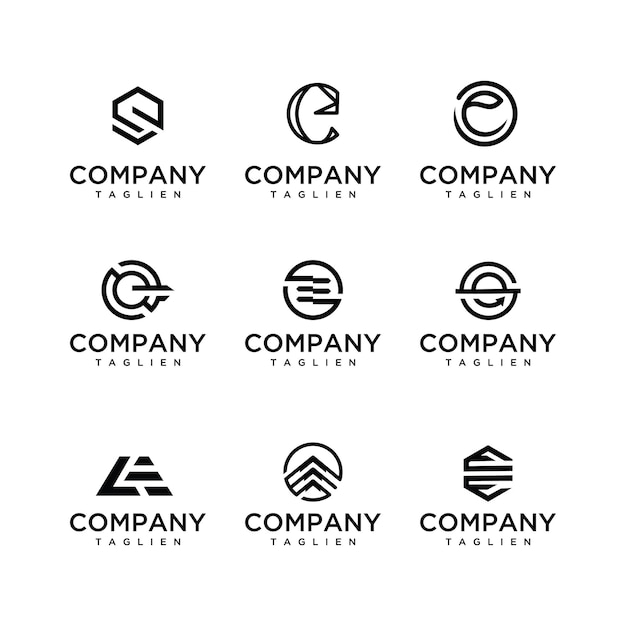 Набор дизайнов логотипа вензеля буквица e