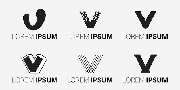 Набор шаблонов логотипа начальной буквы v. алфавит v дизайн логотипа