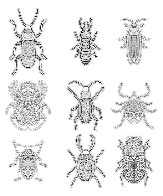 ベクトル 昆虫曼荼羅ぬりえのセット