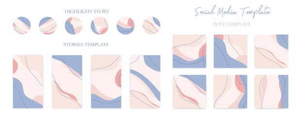Instagramのストーリーと投稿テンプレート付きのハイライトストーリーアイコンのセット