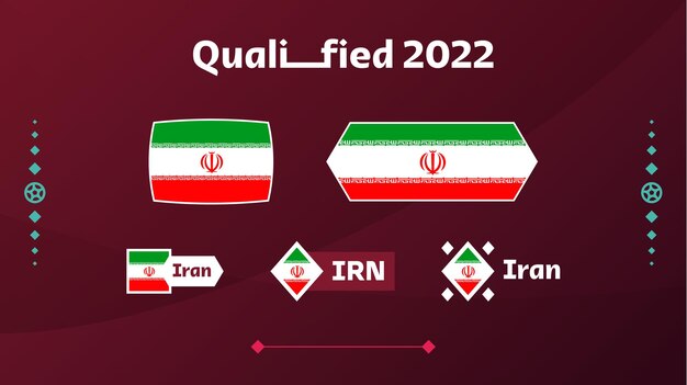 イランの旗と2022年のサッカートーナメントの背景のテキストのセットベクトルイラストバナーカードのウェブサイトのサッカーのパターン国旗イラン