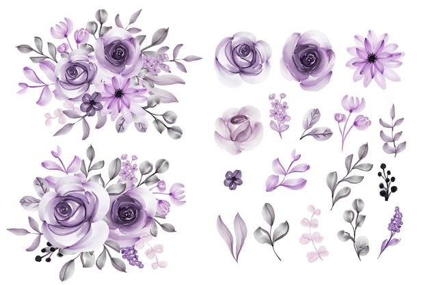 孤立した花紫クリップアートのセット