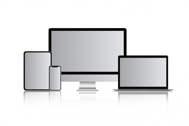 고립 된 현실적인 노트북, 컴퓨터, 태블릿 및 스마트 폰 세트
