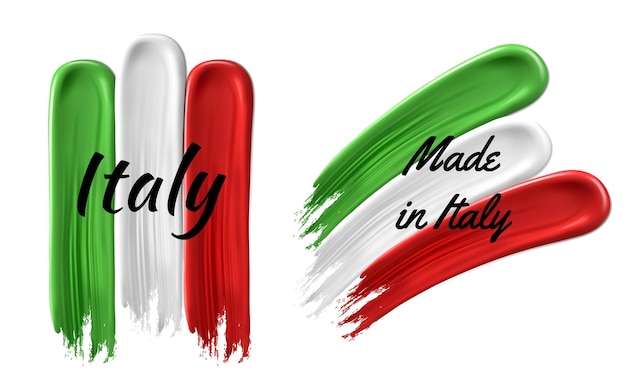 ベクトル 白い背景のペイント ストロークのベクトルのロゴから作られたイタリア国旗のセット イタリア製