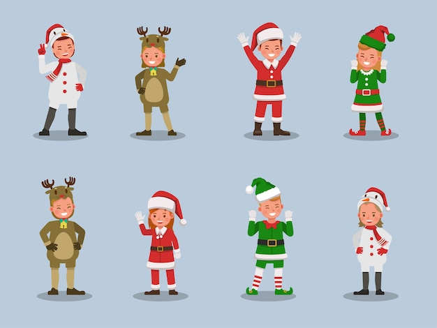 クリスマスの衣装のキャラクターを身に着けている子供の男の子と女の子のセット