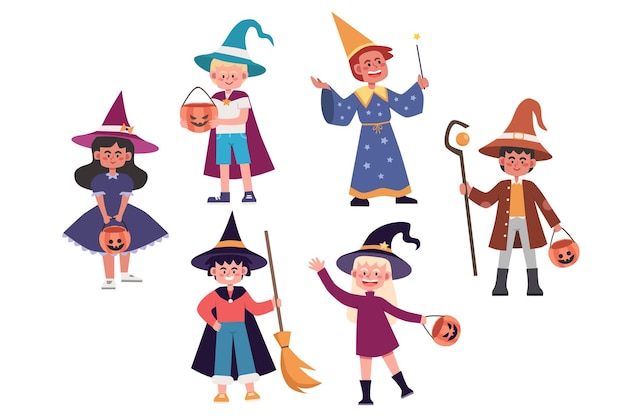 Набор детей в костюме ведьмы