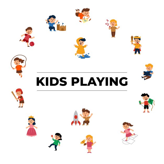 Vector set of_kids playing element