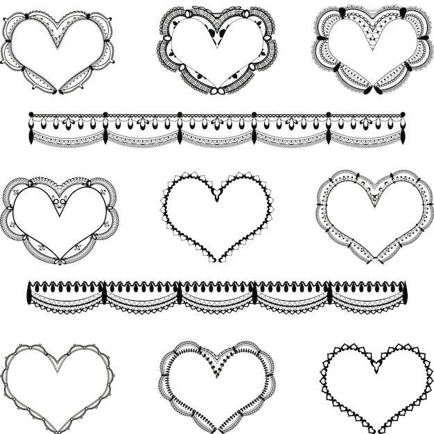 벡터 발렌타인 데이 대 한 레이스 하트 세트
