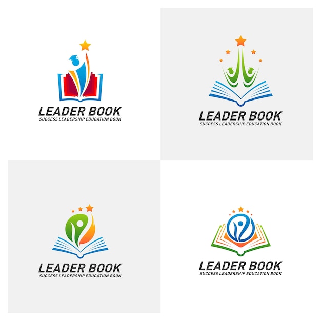 리더십 교육 책 로고 디자인 개념 벡터 성공 책 로고 템플릿 아이콘 기호 집합