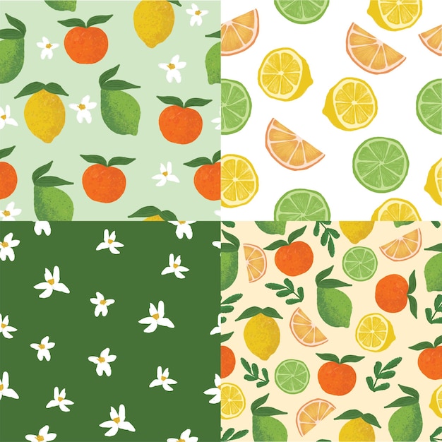 레몬 라임과 오렌지 원활한 그림 패턴의 집합