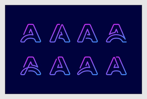 라인 아트 스타일 프리미엄 벡터에서 문자 A 로고 디자인의 집합입니다. 로고는 비즈니스, 브랜딩, 정체성, 기업, 회사에 사용할 수 있습니다.