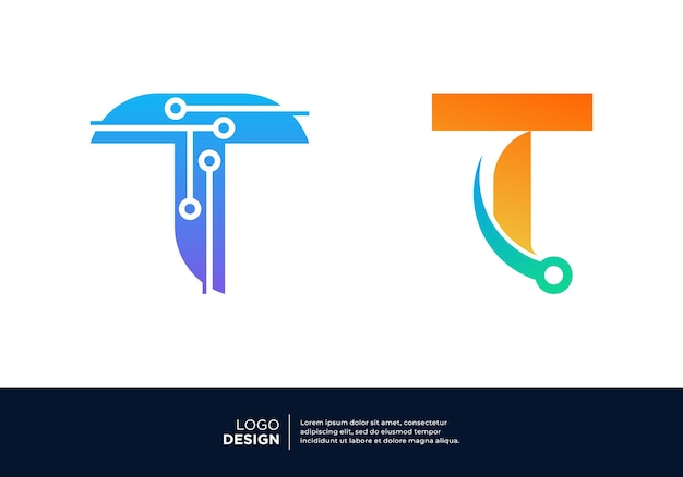 デジタル技術のシンボルのための文字tのロゴデザインセット