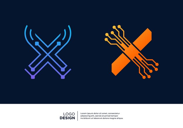 Вектор Набор дизайна логотипа буквы x для символа цифровой технологии