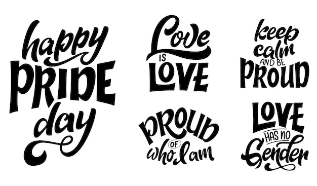 Набор лозунгов лгбт-надписей концепция гордости в стиле ручной работы с днем гордости векторная иллюстрация