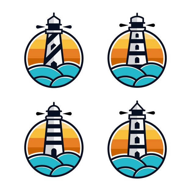Набор шаблонов дизайна логотипов маяка