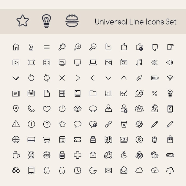 ベクトル ライン ラウンドの普遍的なアイコンのセット
