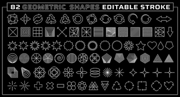 Набор знаков линейной геометрической формы с редактируемым штрихом. элементы вектора синхронизации логотип. современные абстрактные символы.