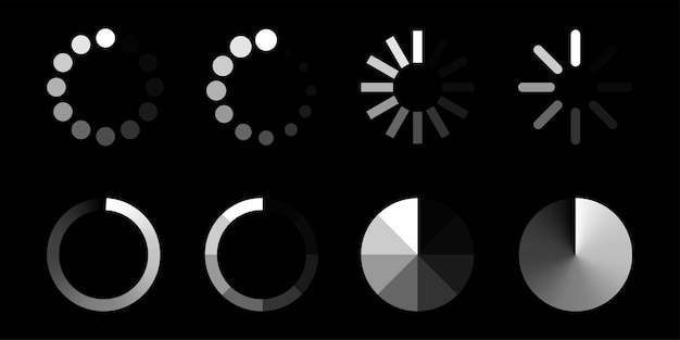 ベクトル サイトやアプリの背景のプログレスバーに分離された読み込みアイコンのセット