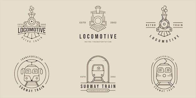 Вектор Набор локомотивов и поездов с логотипом линии искусства простой векторный шаблон иллюстрации значок графического дизайна набор различных транспортных знаков или символов для бизнеса