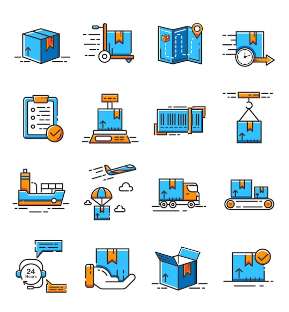 Вектор Набор иконок логистики и службы доставки