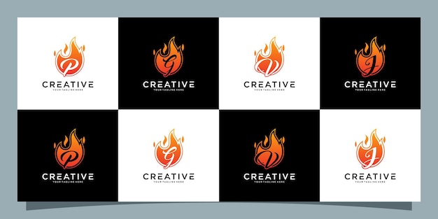 Набор логотипов fire monogram logo vector design template premium векторы