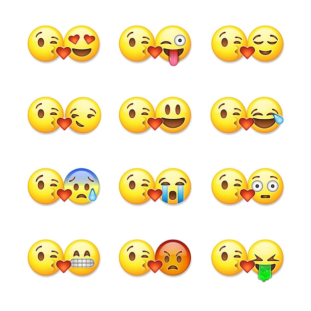 Вектор Набор смайликов любви emoji, изолированные на белом фоне векторные иллюстрации