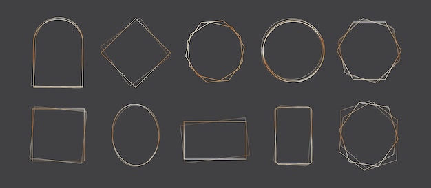 럭셔리 골드 기하학적 프레임 디자인의 집합 흰색 배경에 고립 된 추상적인 황금 모양 그래픽 템플릿 결혼식 또는 초대 벡터 일러스트 레이 션 장식 테두리 요소