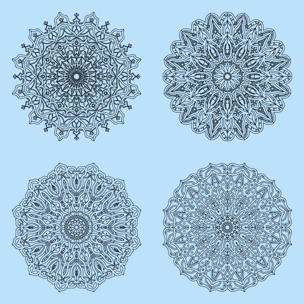 Набор роскошной мандалы. менди цветок украшения в этническом восточном, индийском стиле. каракули орнамент. контур руки нарисовать иллюстрацию