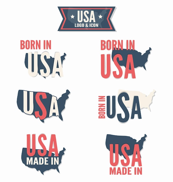 Made In The Usa 및 Born In The Usa 벡터 로고 세트