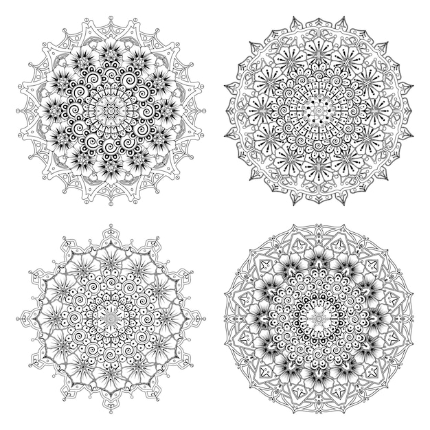 Набор раскраски мандала с цветочным орнаментом менди в этническом восточном стиле