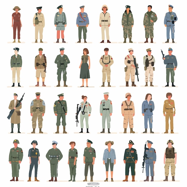 Вектор set_of_men_and_women_in_military_uniformarmy