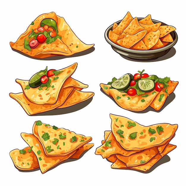 Set_of_Mexican_nachos_vector_geillustreerd