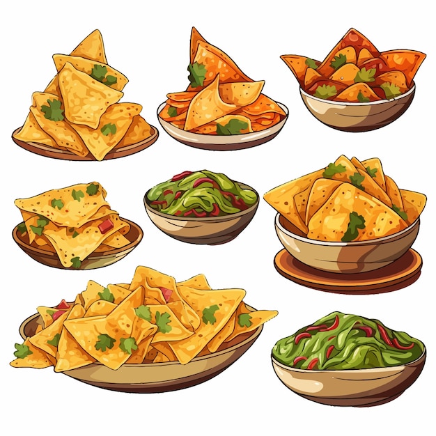 Vector set_of_mexican_nachos_vector_geillustreerd