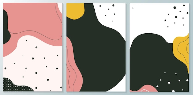 Набор минималистских ручных рисованных жидких форм фона. шаблоны дизайна - макеты баннеров, флаеров