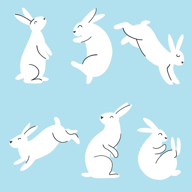 Набор минималистичных пасхальных кроликов векторная иллюстрация силуэтов кроликов сельскохозяйственных животных в разных позах для веб-дизайна плакатов с печатью карт