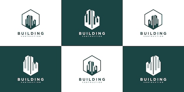 モダンな建物の不動産ロゴデザインコレクションプレミアムベクトルのセット