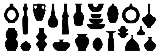 現代の陶器のセット、さまざまな形の花瓶。