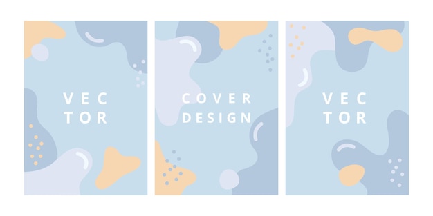 파스텔 블루 색상의 추상 물결 모양이 있는 현대적인 디자인 템플릿 세트