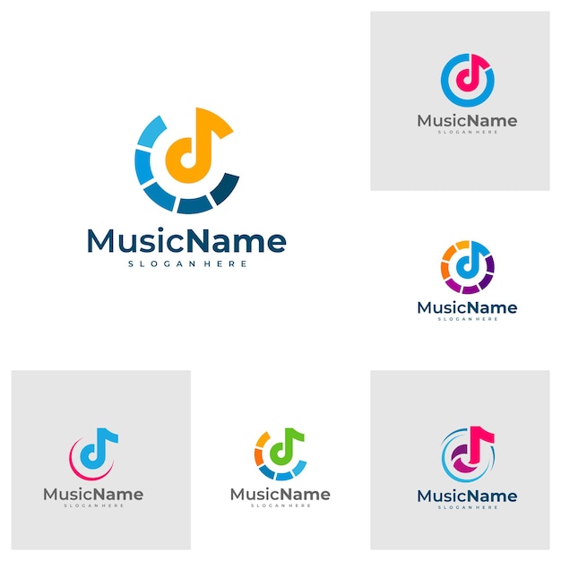 音楽スタジオ音楽ロゴ デザイン テンプレート ベクトルのモダンなロゴ デザインのセット