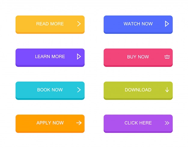 Набор современных кнопок стиля материала для веб-сайта, мобильного приложения и инфографики. разные цвета градиента. современный плоский стиль
