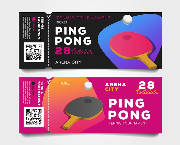 Набор современных билетов на турнир по пинг-понгу или настольному теннису с ракетками