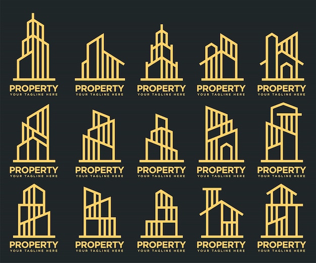 Набор концепции логотипа здания монограммы