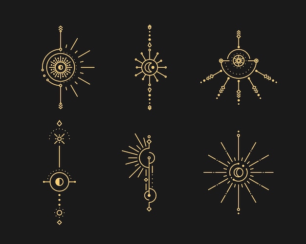 Набор лунных и солнечных линий минимальные линейные символы бохо небесный мистический элемент