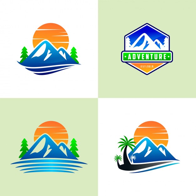 山のロゴのテンプレートのセット