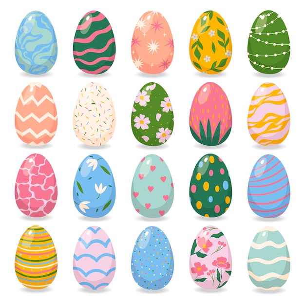 Набор разноцветных пасхальных яиц, выделенных на белом фоне. векторная графика.